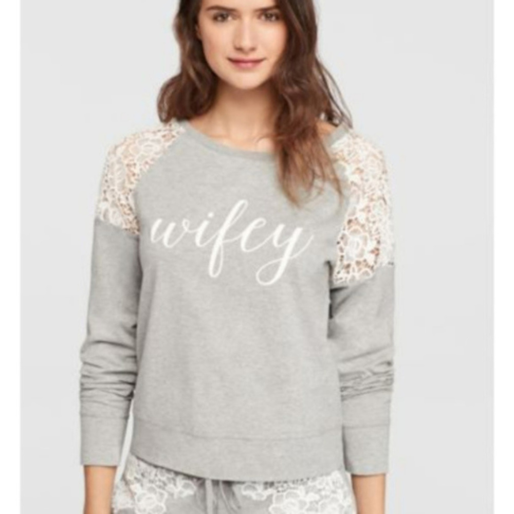 David's Bridal Gray Lace "Wifey" Top Sz L